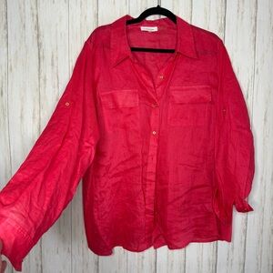 Calvin Klein 100% linen 1X Coral Blouse